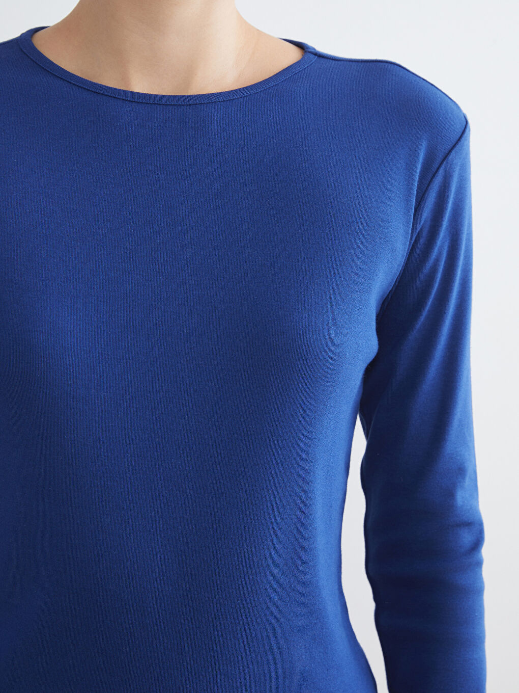 Lacivert Büyük Beden Bisiklet Yaka Fitilli Kadın Tişört-3