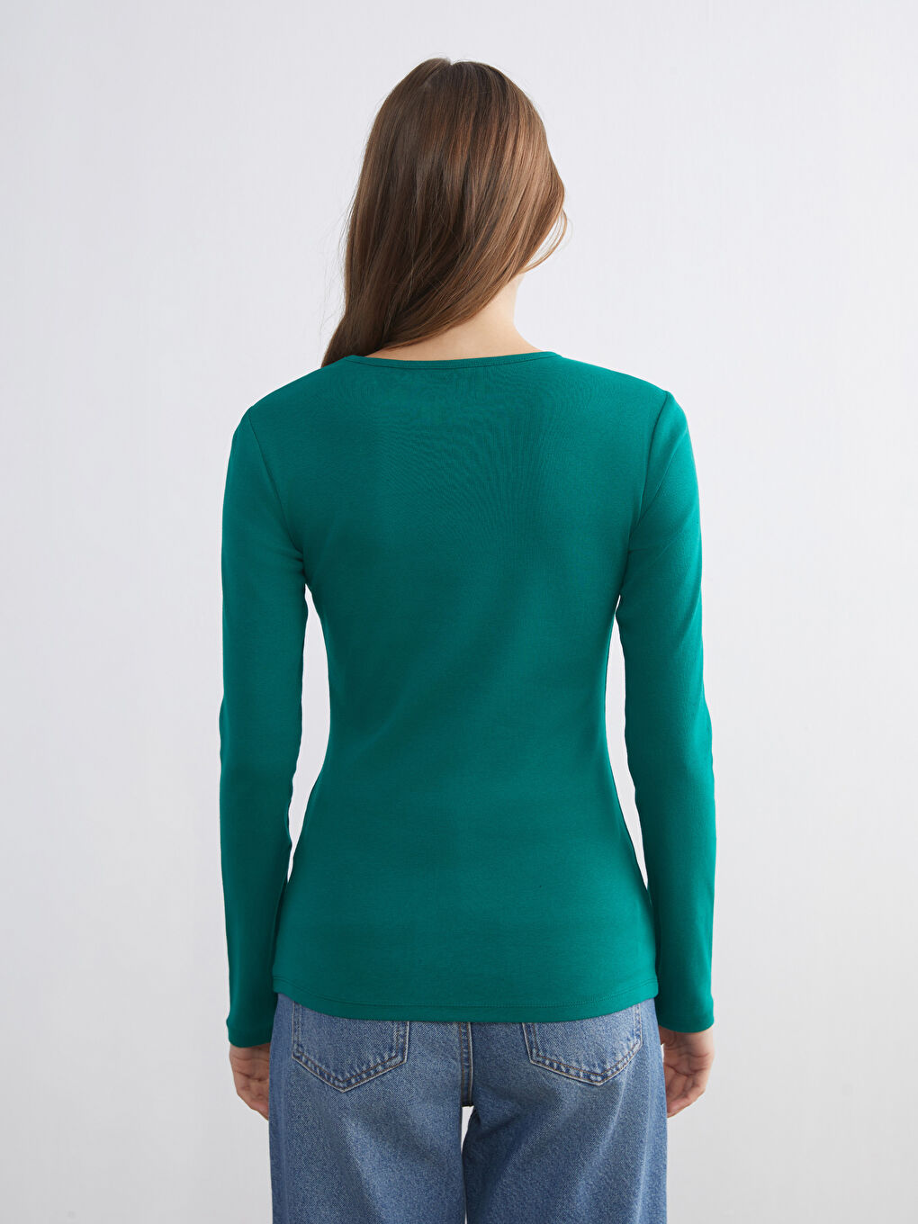 Yeşil Büyük Beden Bisiklet Yaka Fitilli Kadın Tişört-3