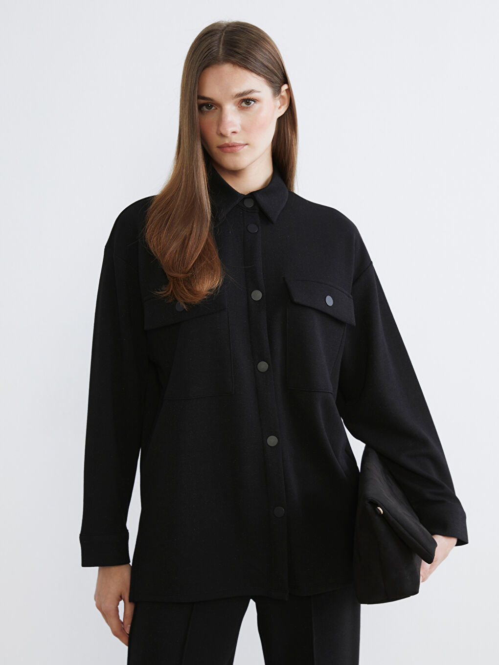 Shiny Textured Oversize Women's Shirt Tunic