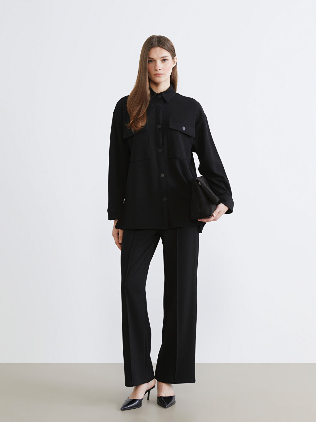 Shiny Textured Oversize Women's Shirt Tunic-1