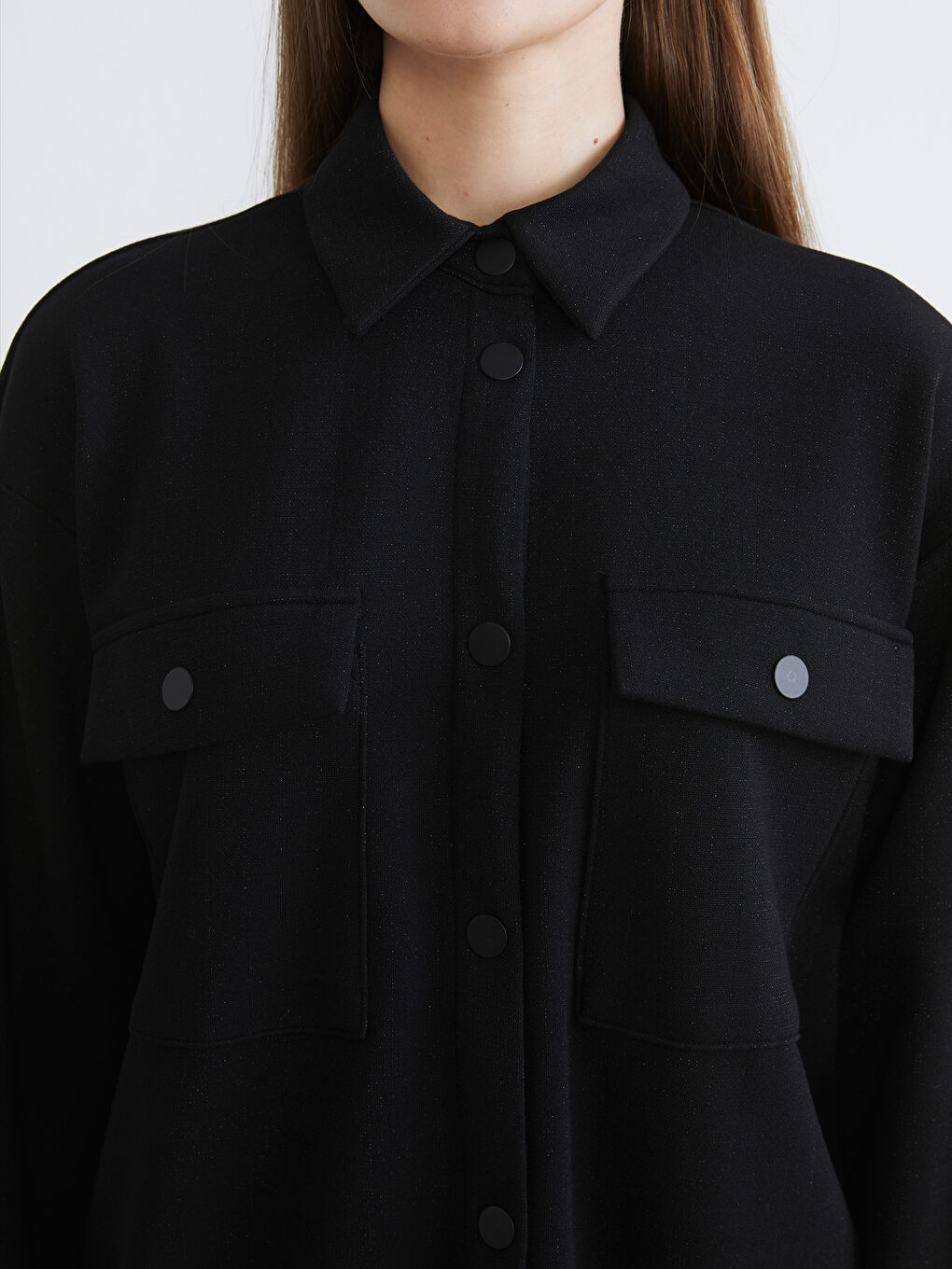 Shiny Textured Oversize Women's Shirt Tunic-2