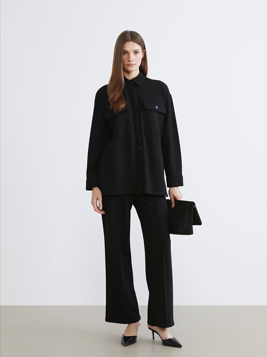 Elastic Waist Shiny Textured Women's Pants