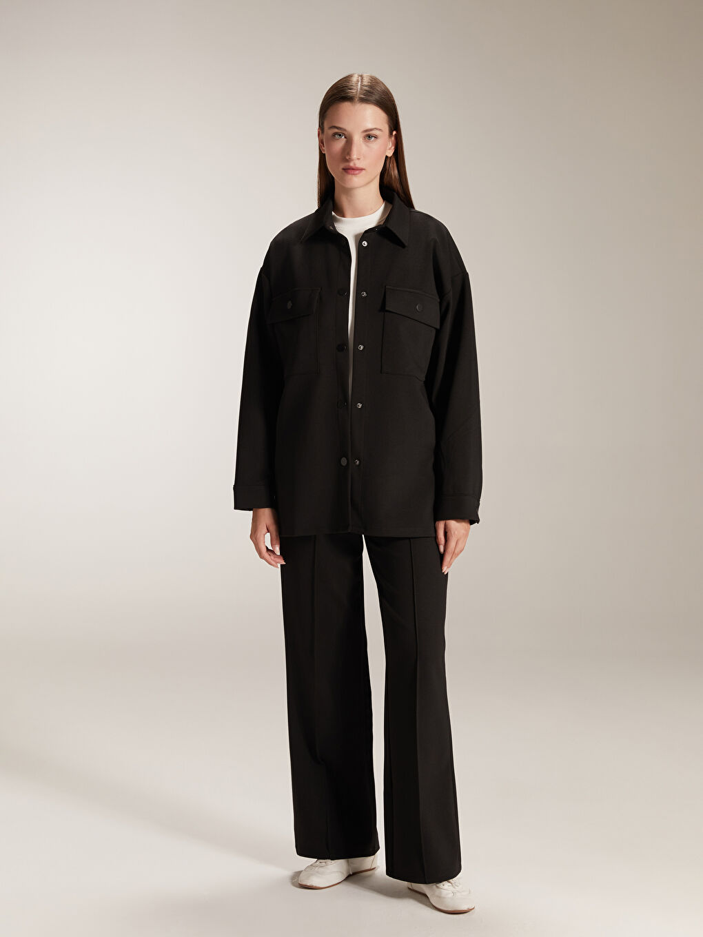 Siyah Oversize Kadın Gömlek Ceket-3