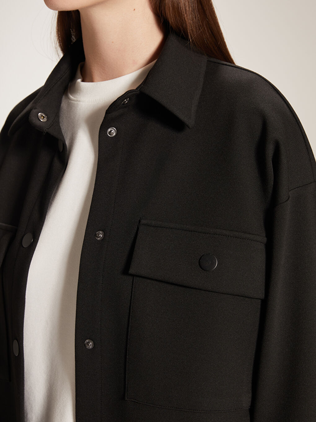 Siyah Oversize Kadın Gömlek Ceket-5