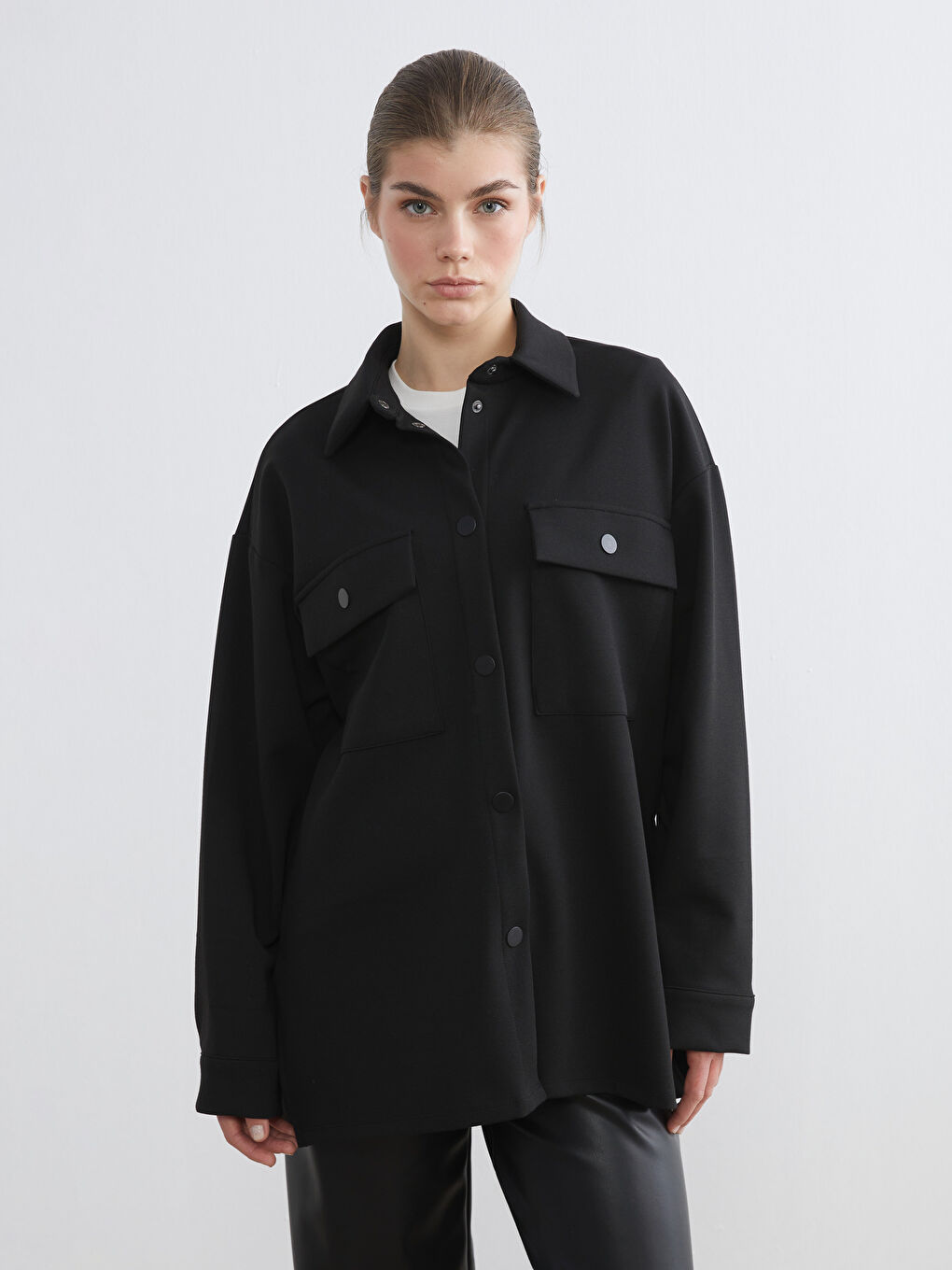 Siyah Oversize Kadın Gömlek Ceket-1