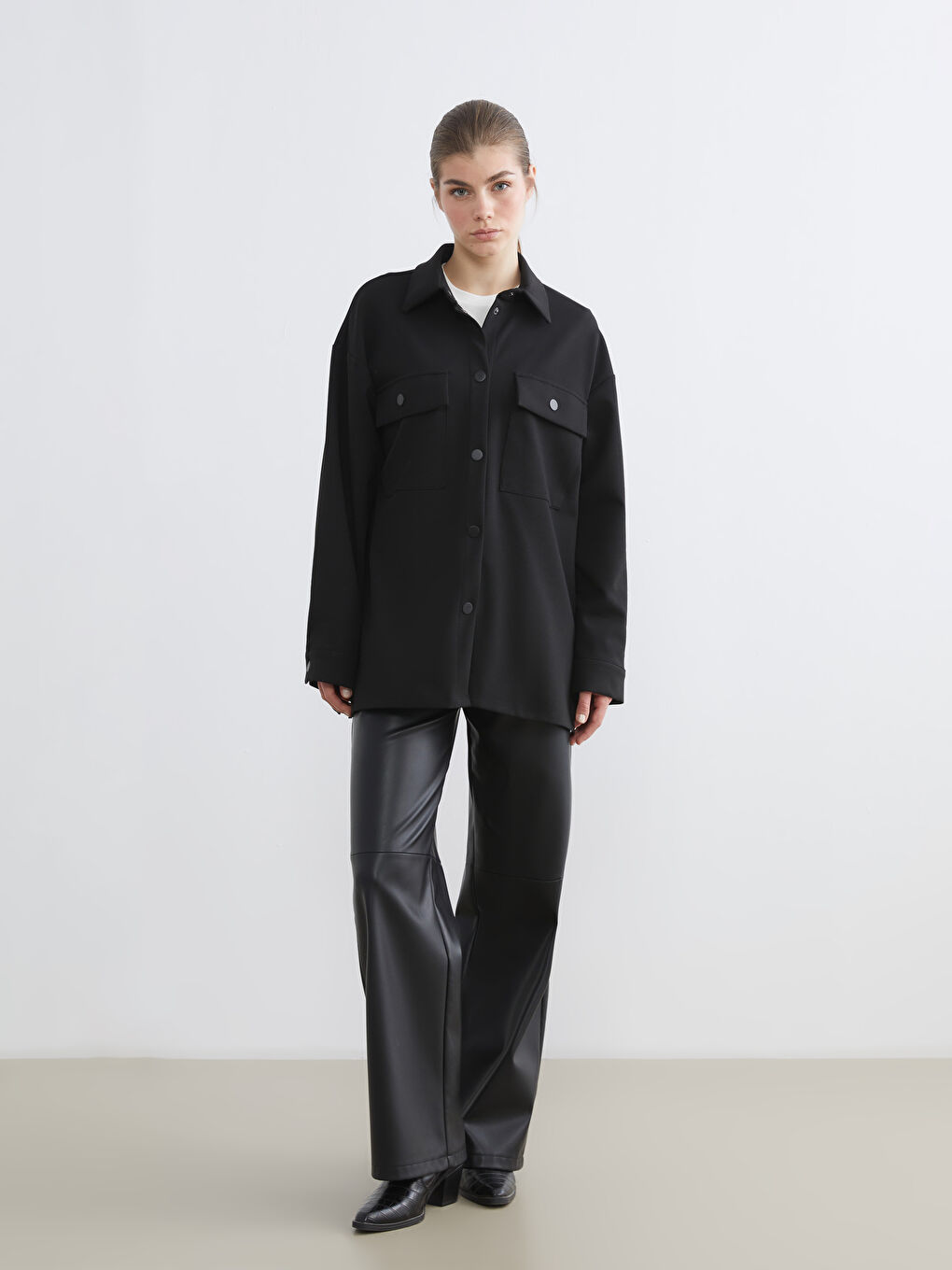 Siyah Oversize Kadın Gömlek Ceket-2