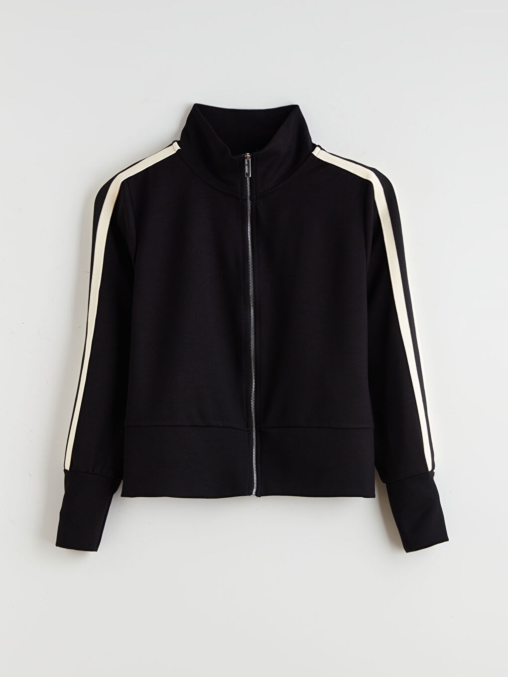 Siyah Dik Yaka Kadın Fermuarlı Sweatshirt-8