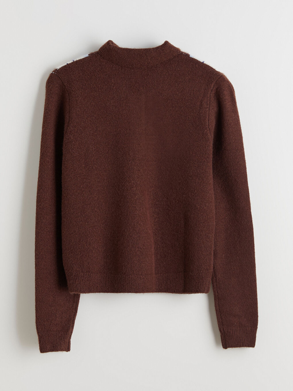 Kahverengi Polo Yaka Baklava Desenli Kadın Triko Kazak-5