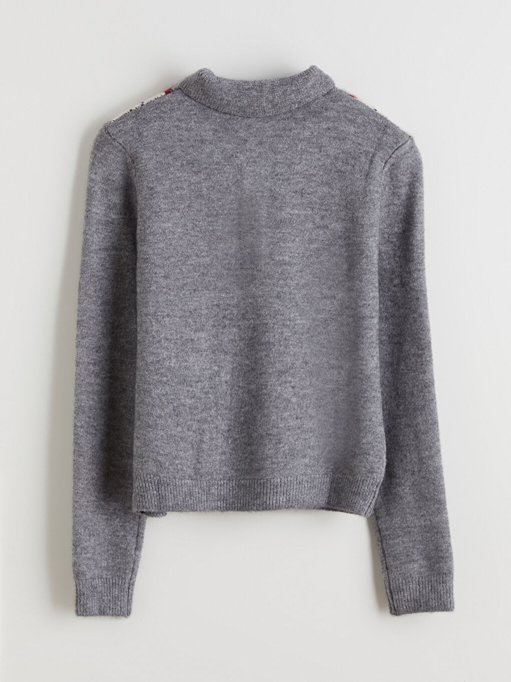 Gri Polo Yaka Baklava Desenli Kadın Triko Kazak-5