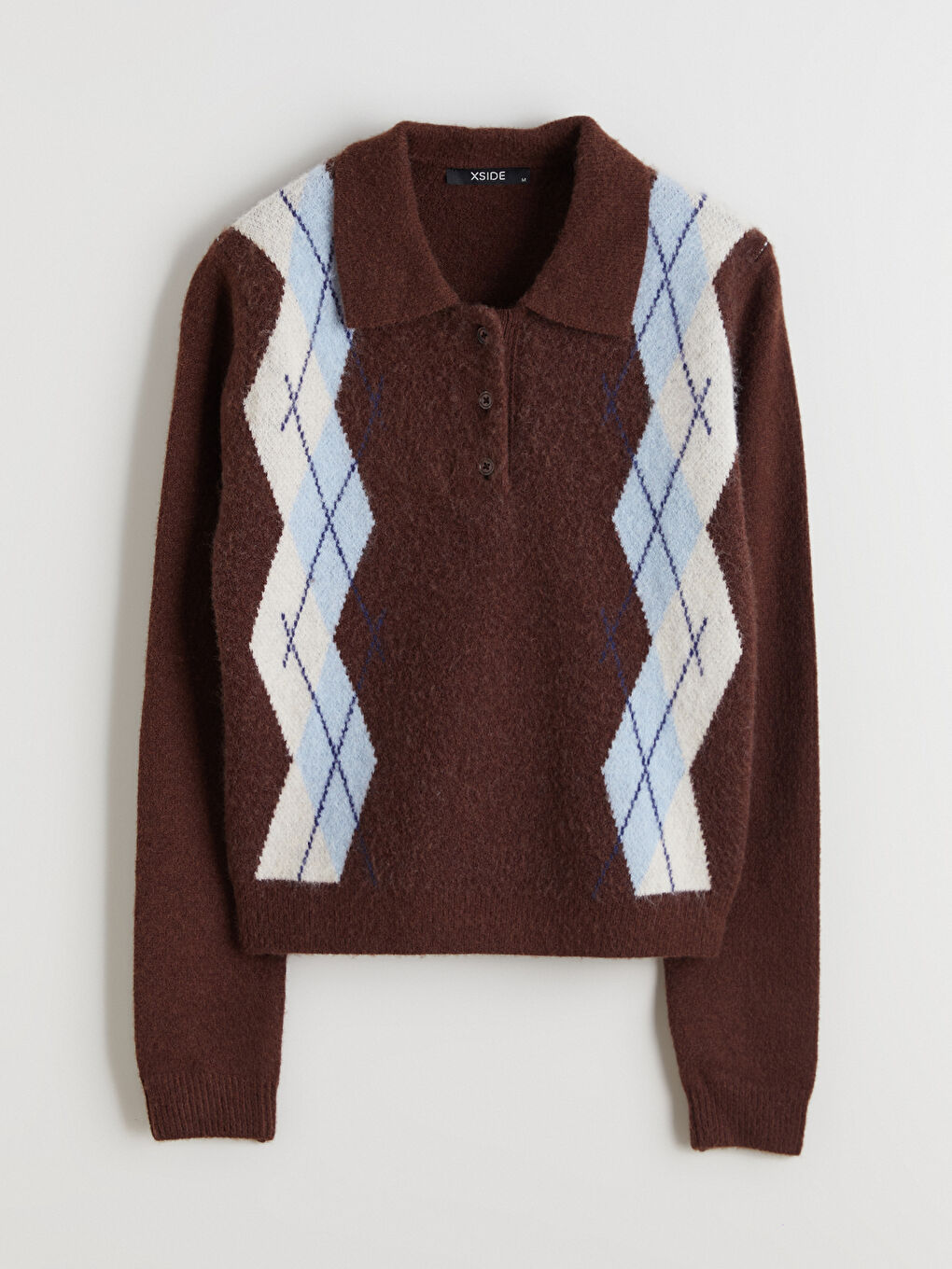 Polo Neck Argyle Pattern Women's Knitwear Sweater-4