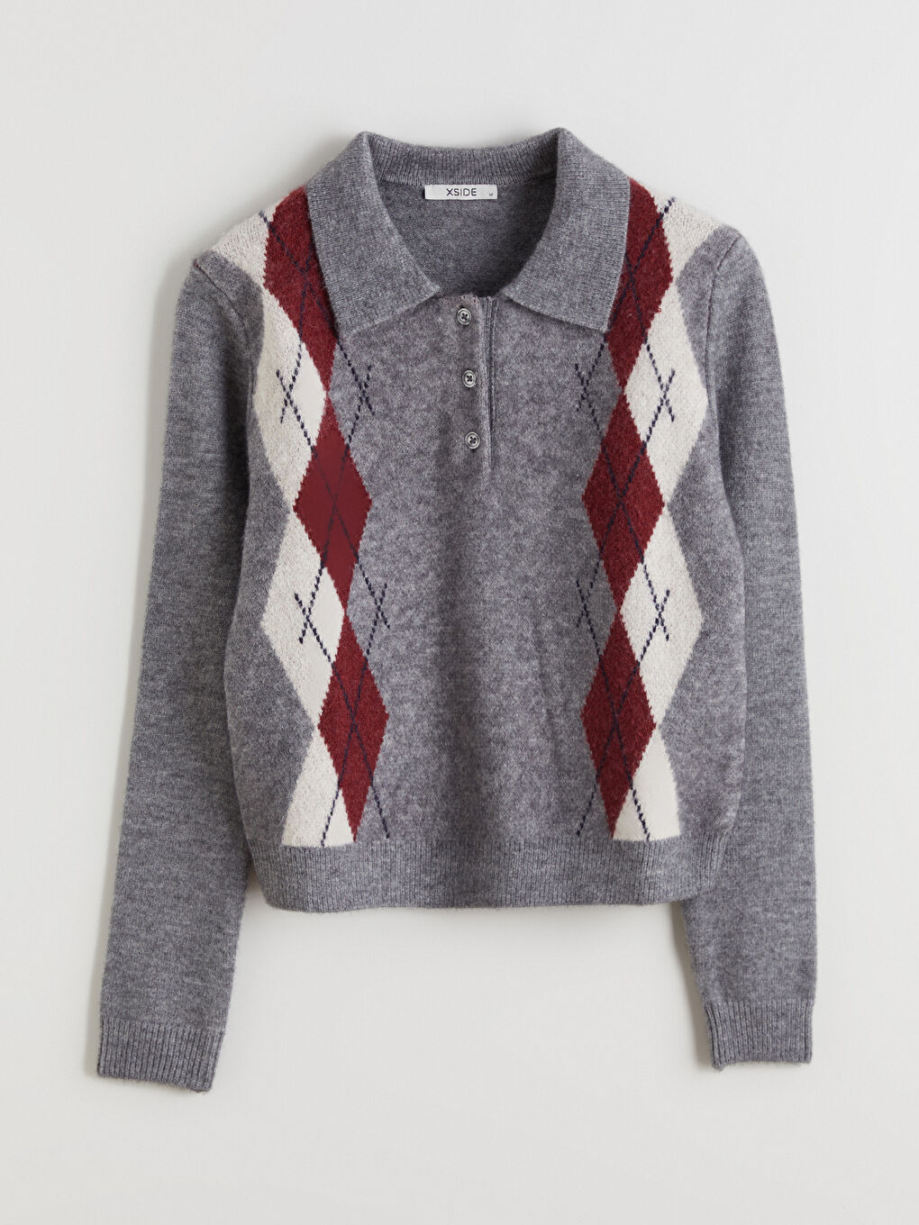 Polo Neck Argyle Pattern Women's Knitwear Sweater-4