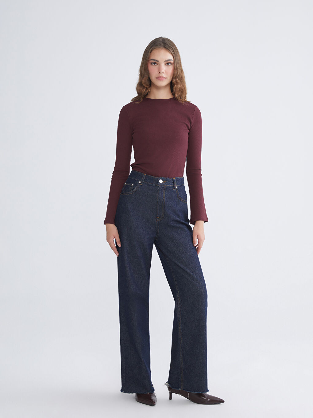 Bordo Bisiklet Yaka Kadın Body-1