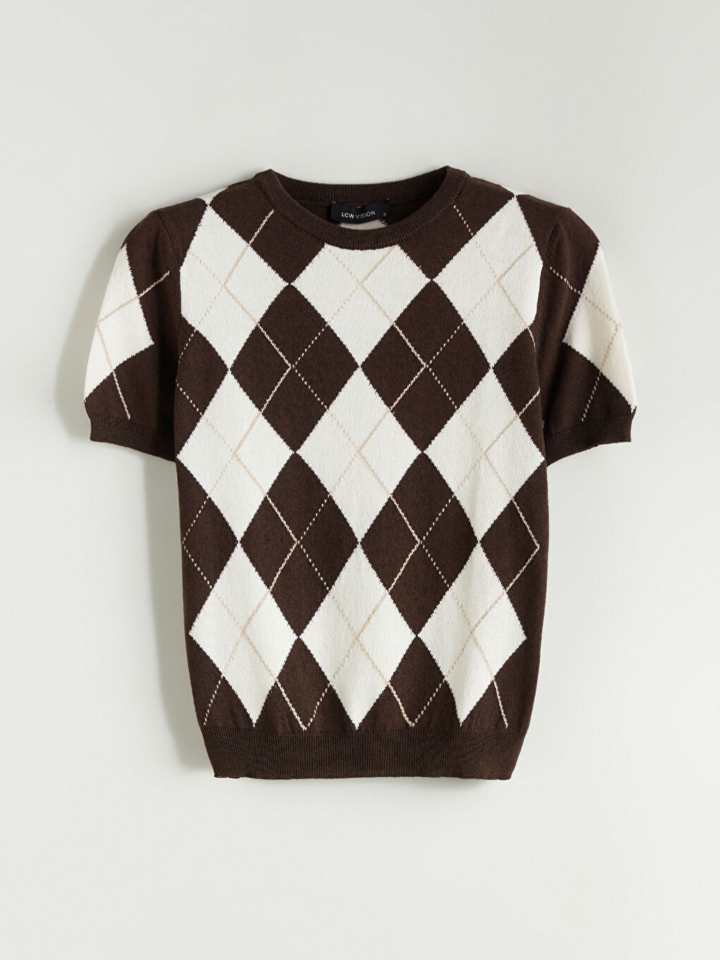 Kahverengi Bisiklet Yaka Baklava Desenli Kadın Triko Kazak-4