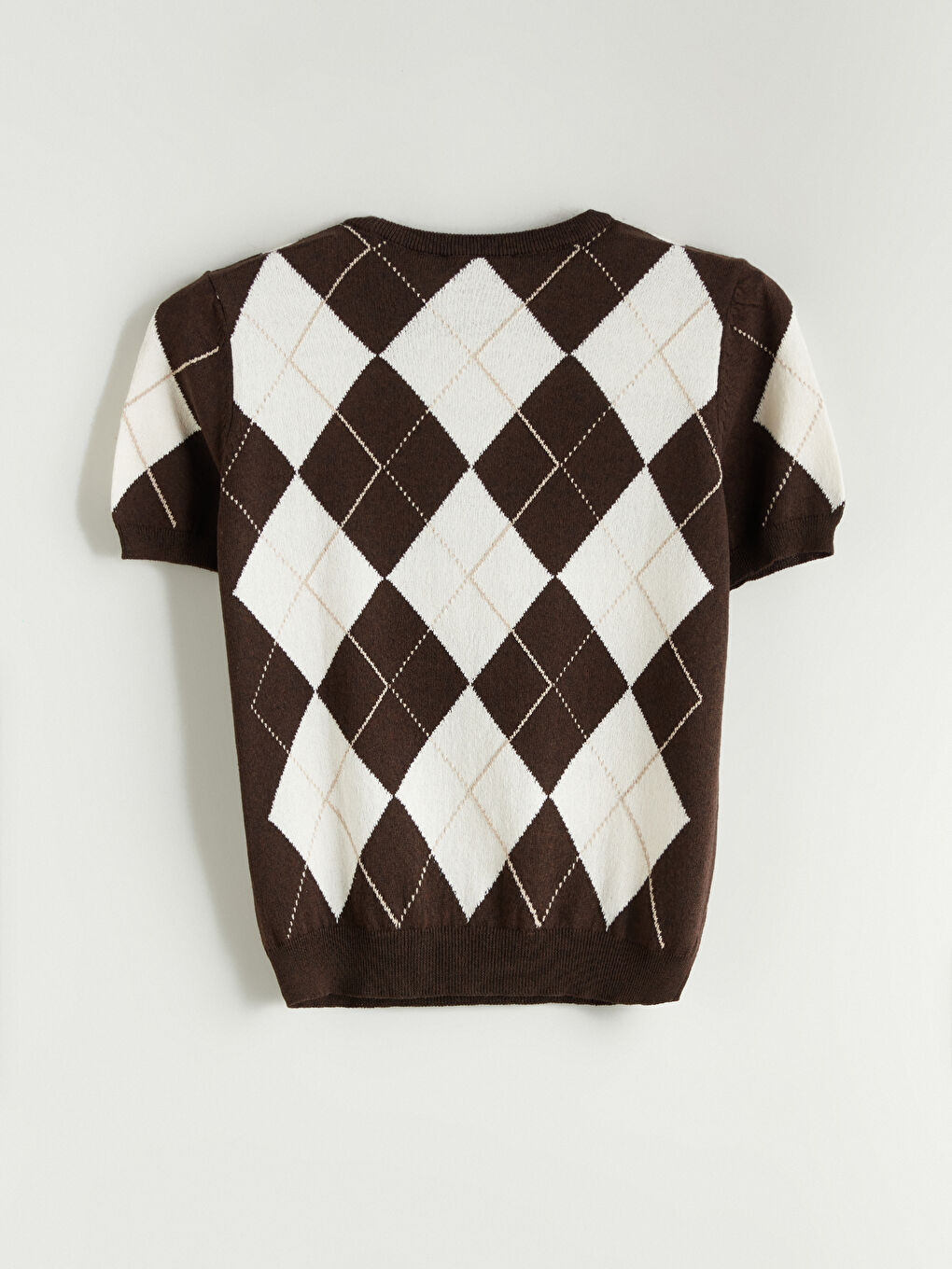 Kahverengi Bisiklet Yaka Baklava Desenli Kadın Triko Kazak-5