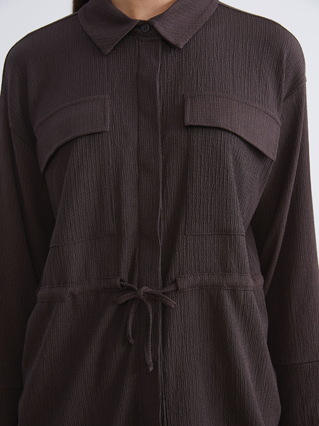 Kahverengi Dokulu Kadın Gömlek Tunik-2