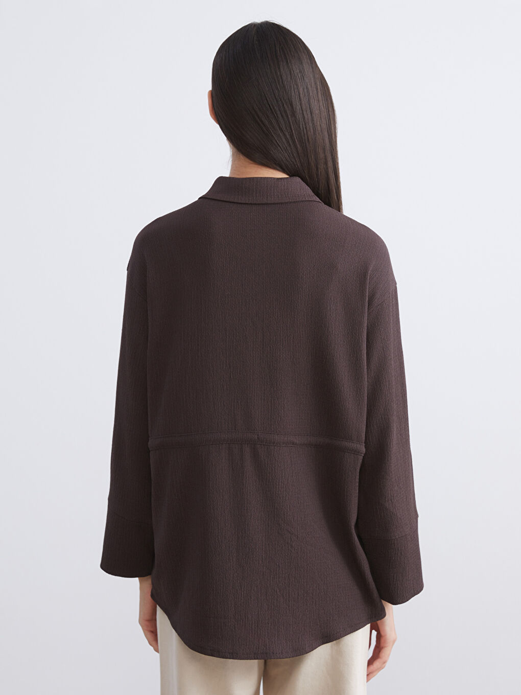 Kahverengi Dokulu Kadın Gömlek Tunik-3