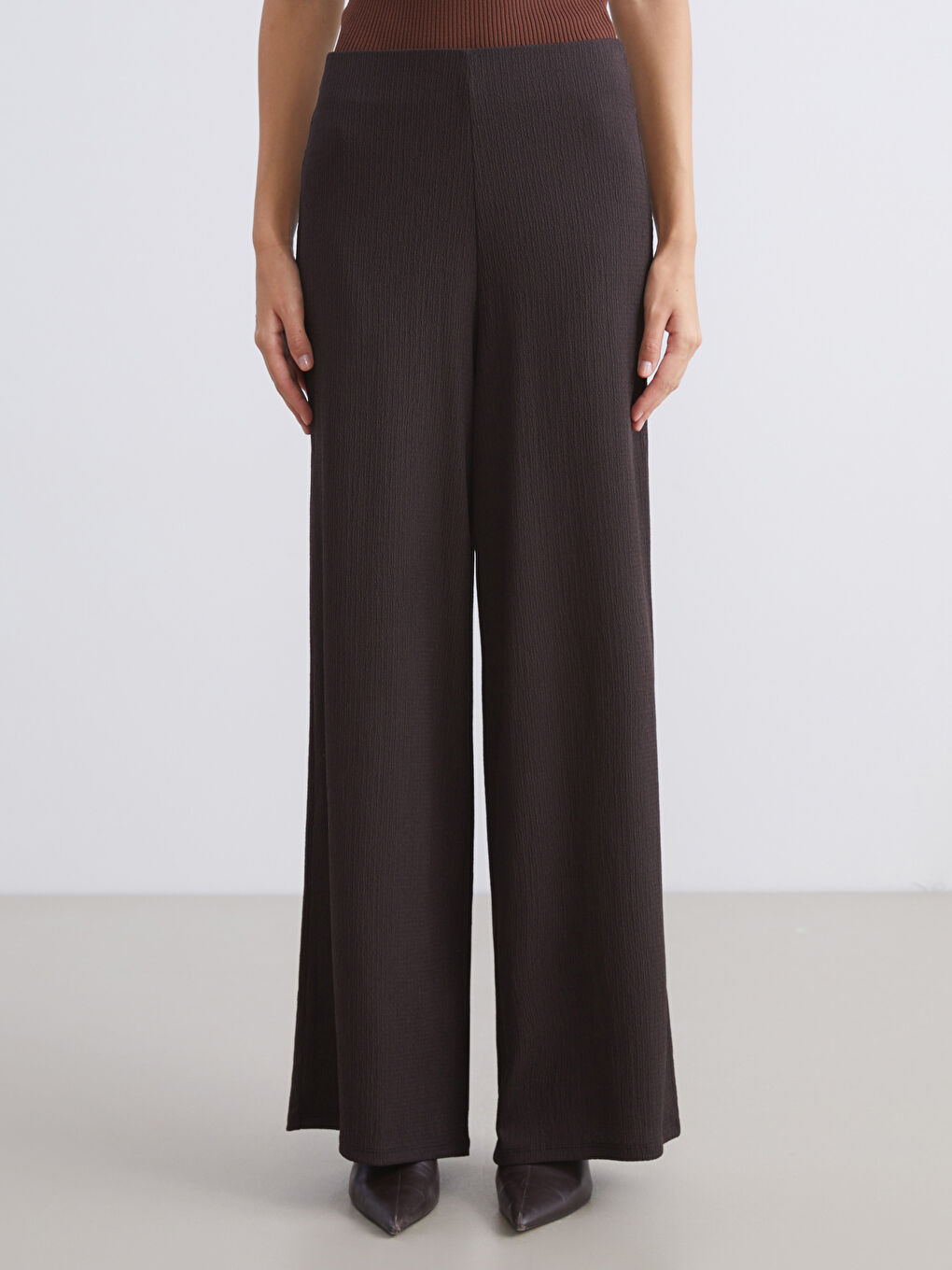 Elasticated Waist Textured Women's Trousers-1