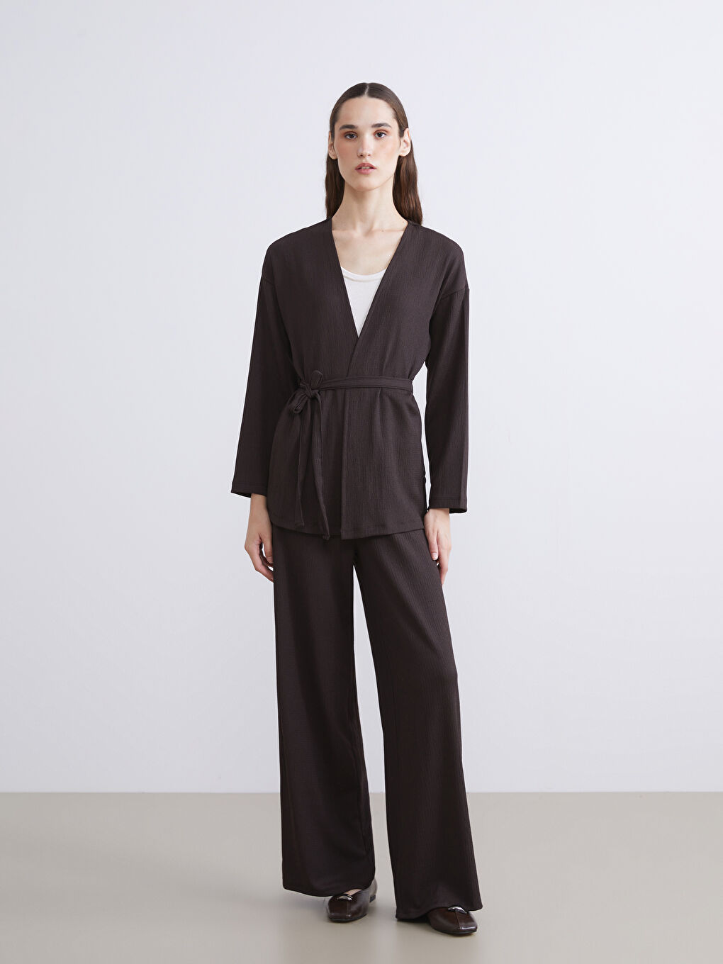 Elasticated Waist Textured Women's Trousers