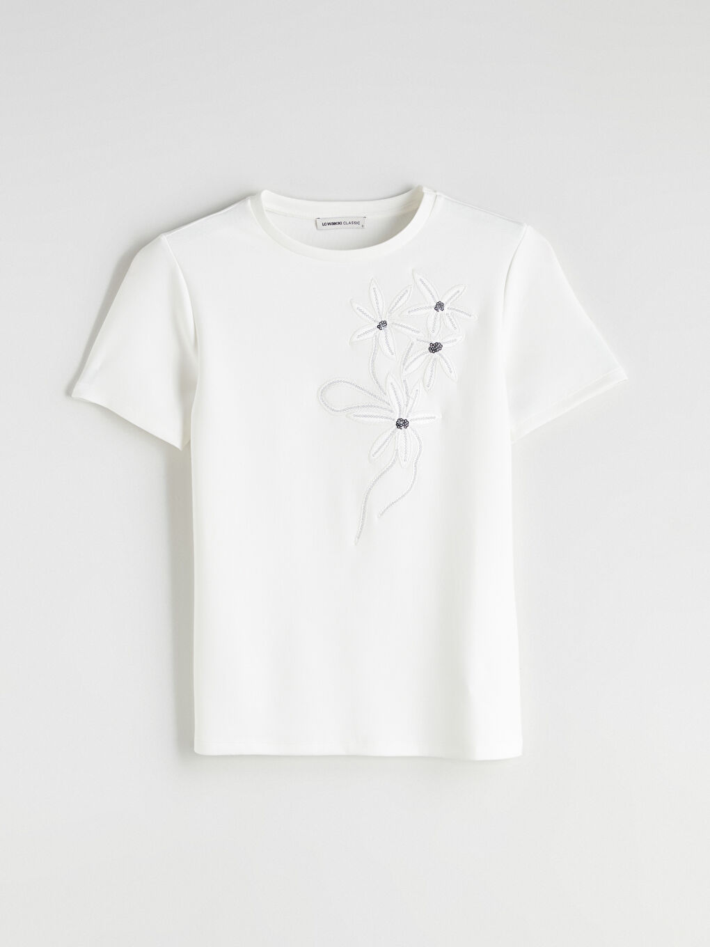LCWAIKIKI Classic Crew Neck Embroidered Women's T-Shirt -W5KF25Z8-R9J