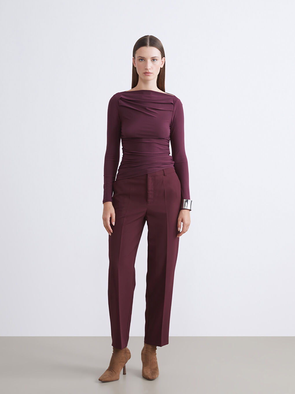 Bordo Standart Fit Kadın Pantolon