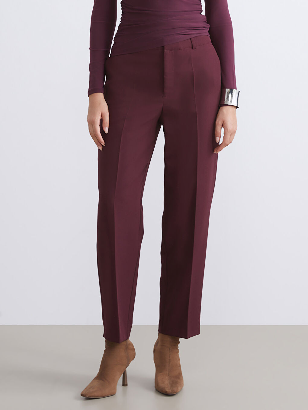 Bordo Standart Fit Kadın Pantolon-1