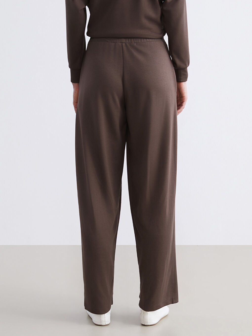 Kahverengi Beli Lastikli Geniş Paça Kadın Eşofman Altı-3