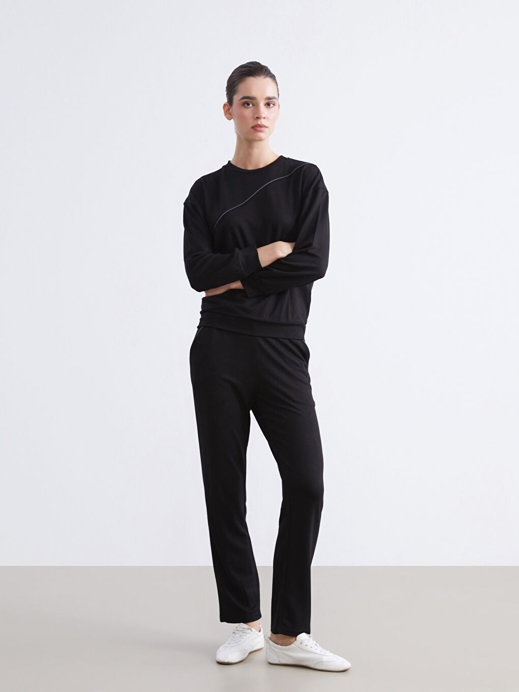 Siyah Beli Lastikli Kadın Eşofman Altı