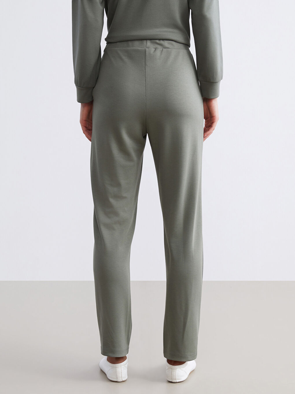 Haki Beli Lastikli Kadın Eşofman Altı-3