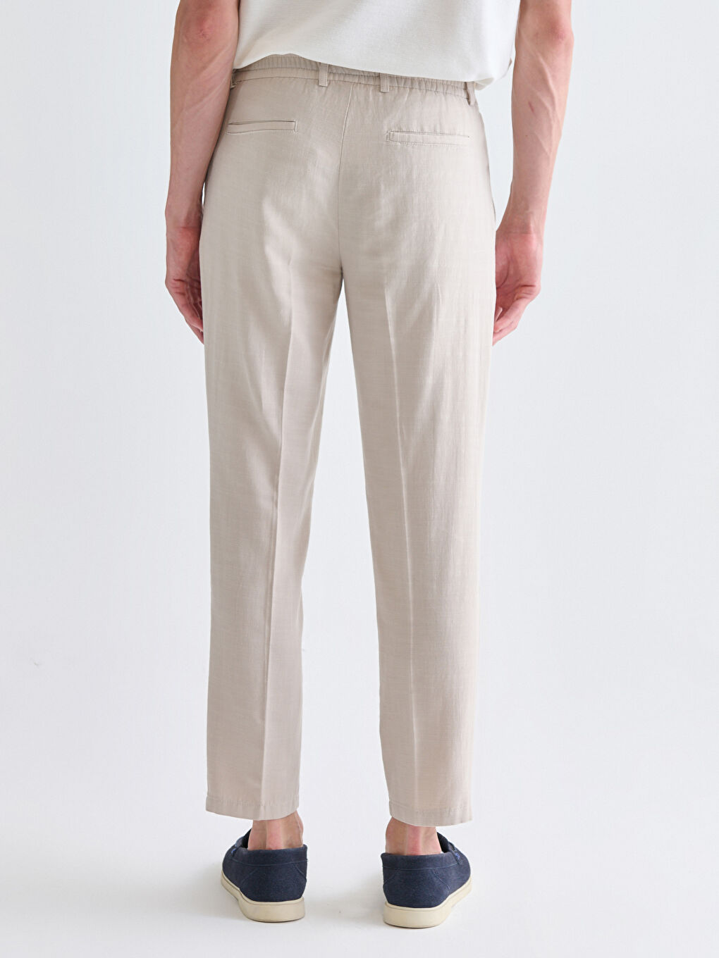 Bej Standart Kalıp Keten Görünümlü Erkek Pantolon-3