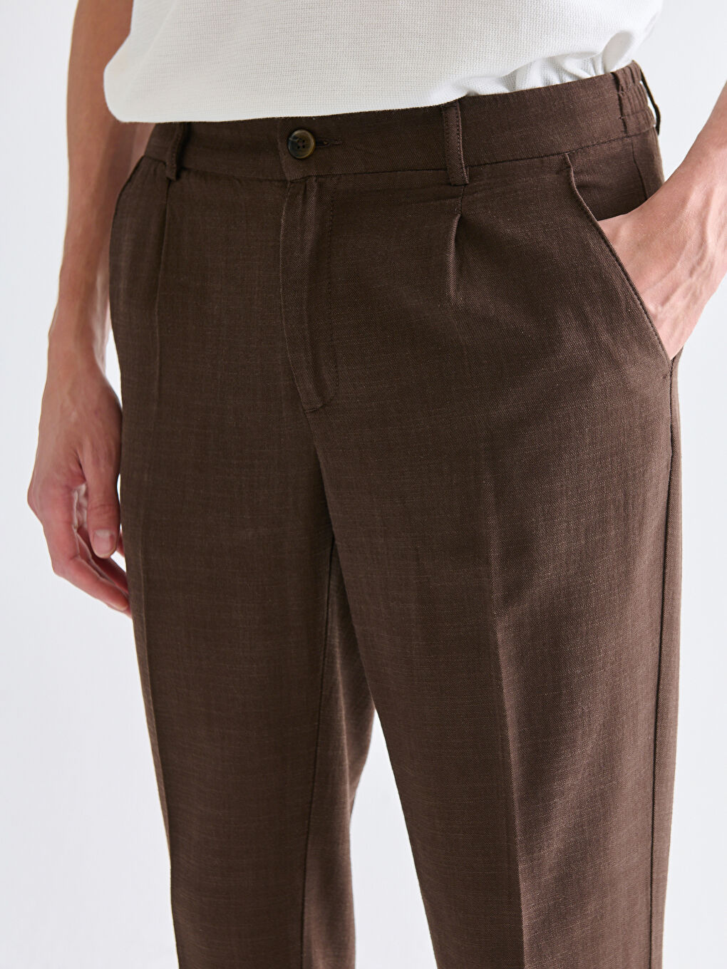 Regular Fit Linen-Look Men's Trousers-3