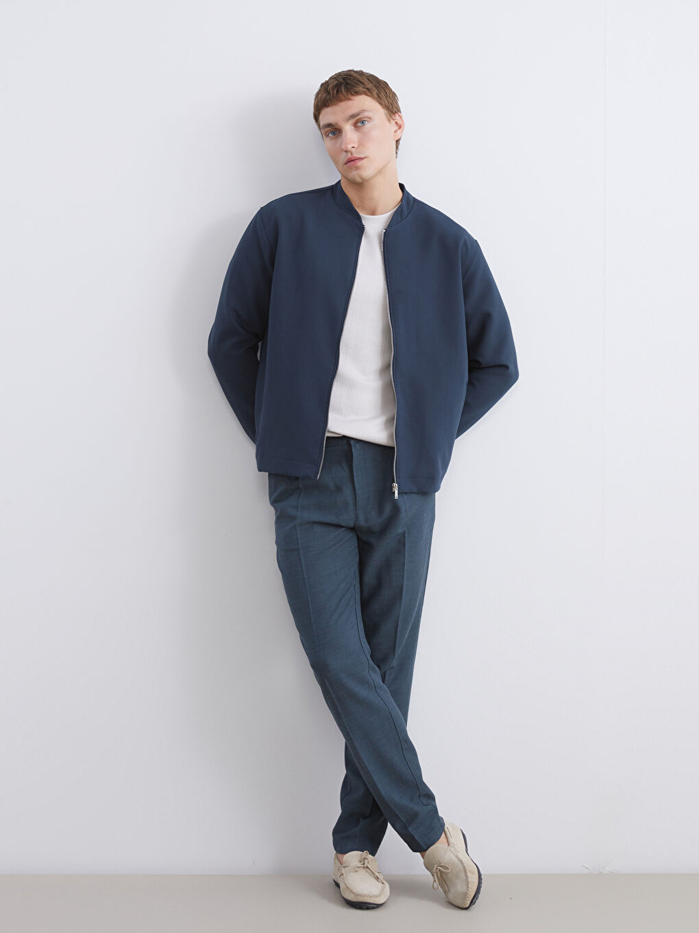 Petrol Standart Kalıp Keten Görünümlü Erkek Pantolon