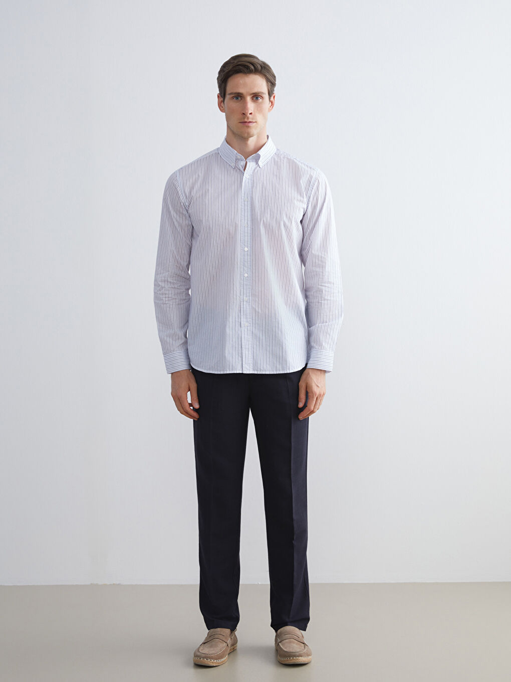 Lacivert Standart Kalıp Keten Görünümlü Erkek Pantolon