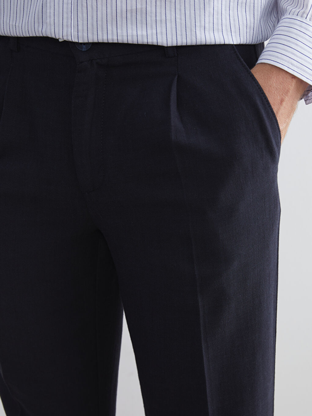 Lacivert Standart Kalıp Keten Görünümlü Erkek Pantolon-2