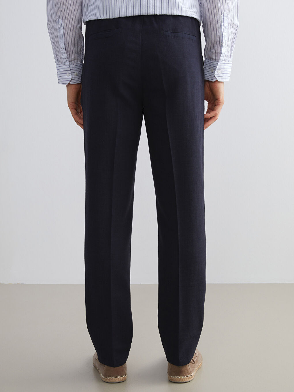 Lacivert Standart Kalıp Keten Görünümlü Erkek Pantolon-3