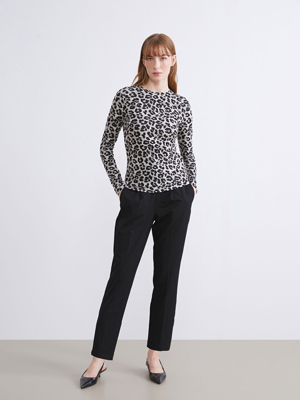 Crew Neck Leopard Print Blouse-1