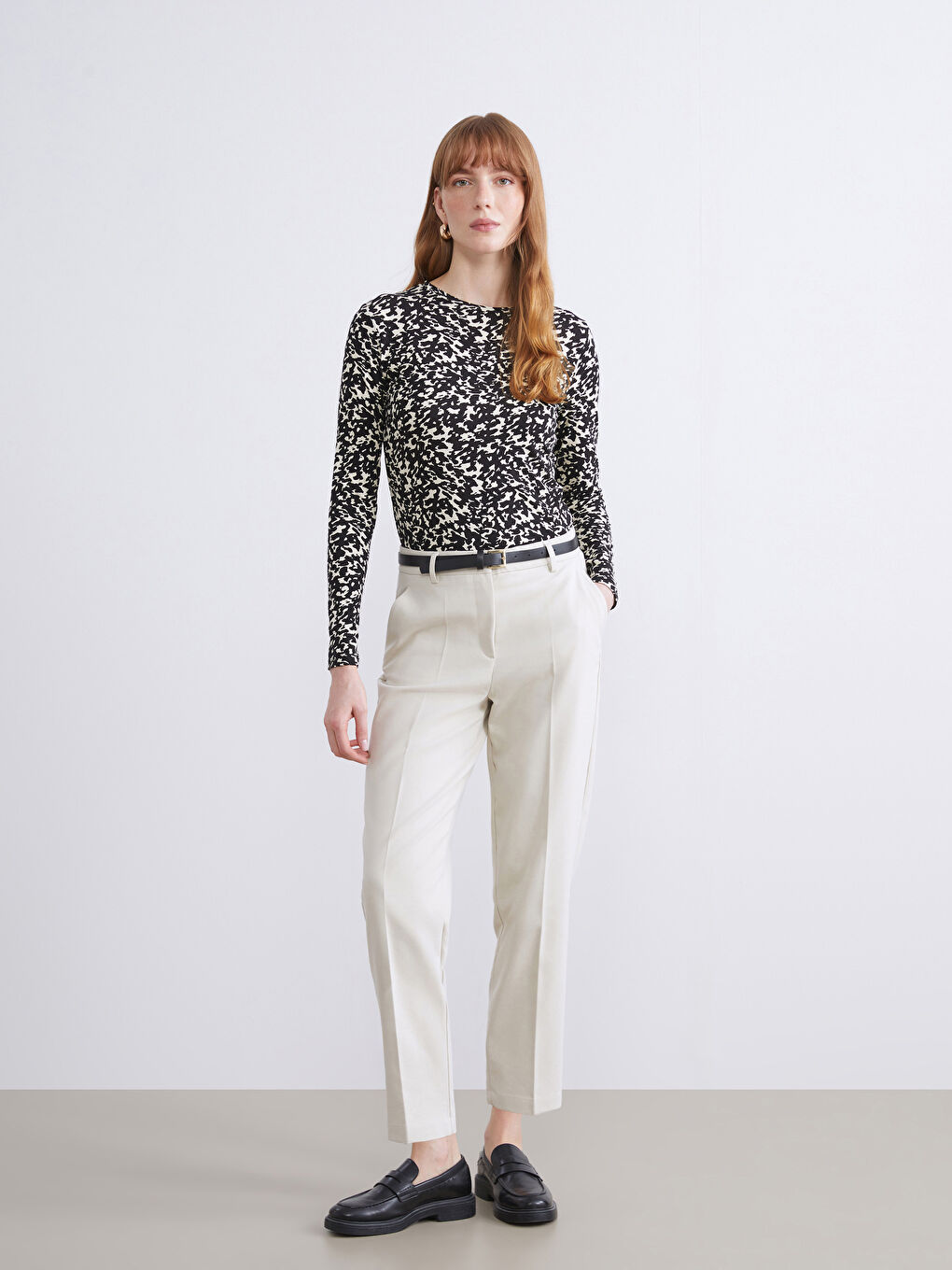 Crew Neck Patterned Blouse-1