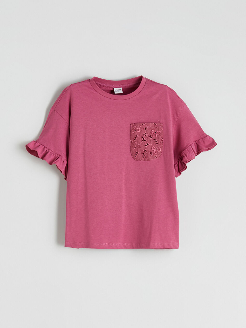 Crew Neck Frill Detailed Girl T-Shirt