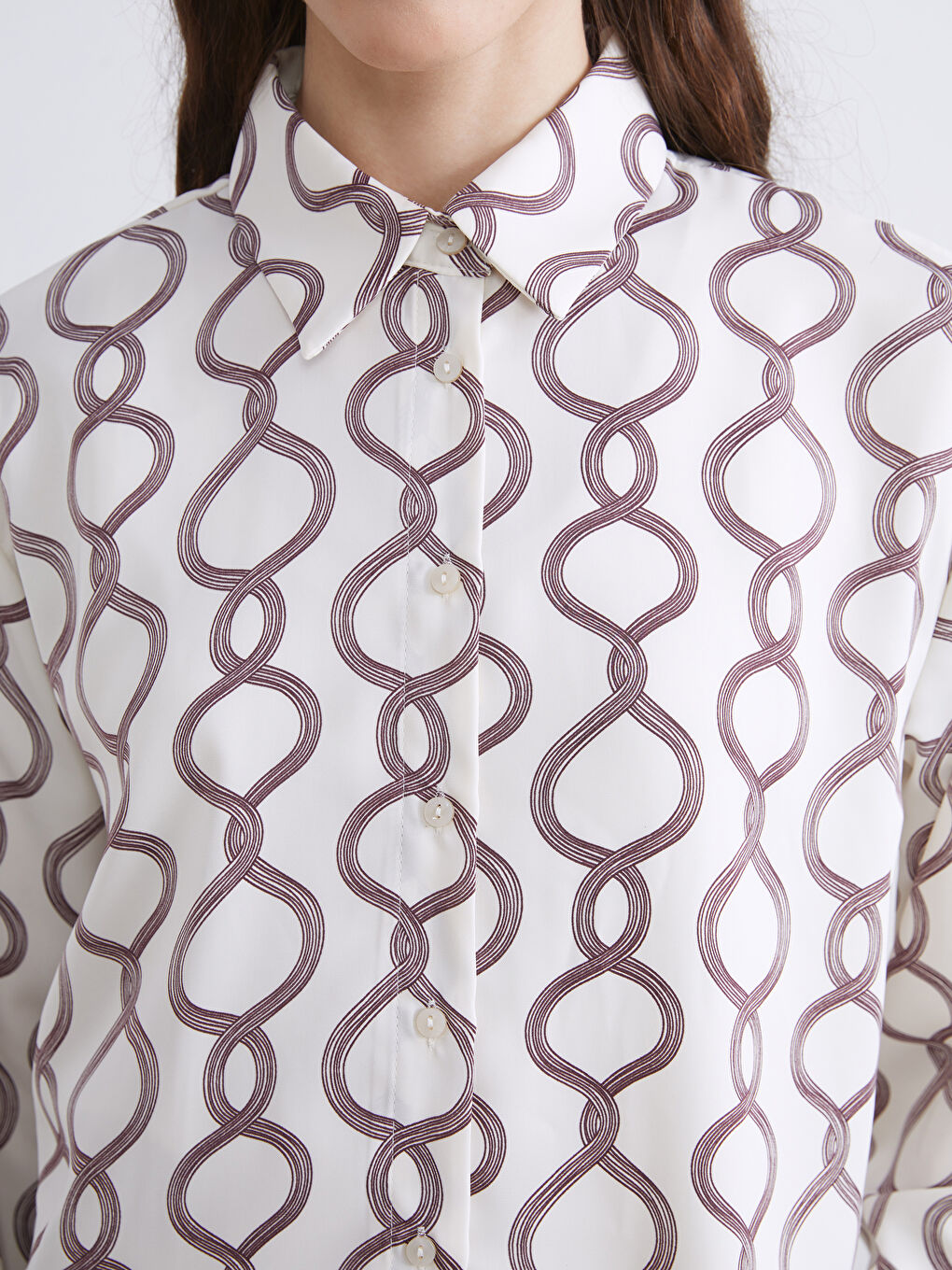 Bej Desenli Saten Kadın Gömlek Tunik-2