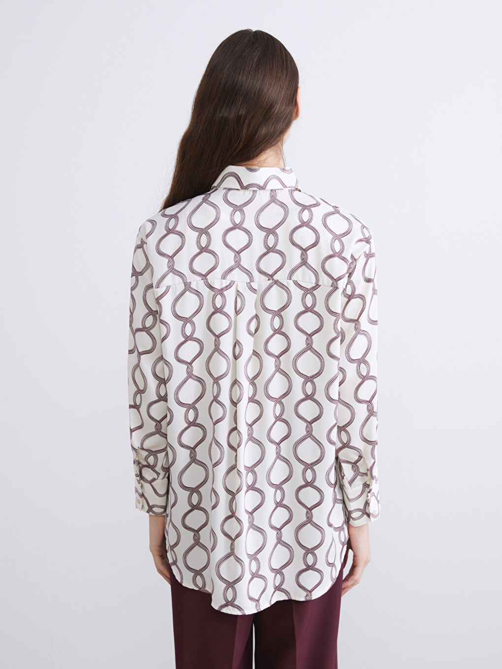 Bej Desenli Saten Kadın Gömlek Tunik-3