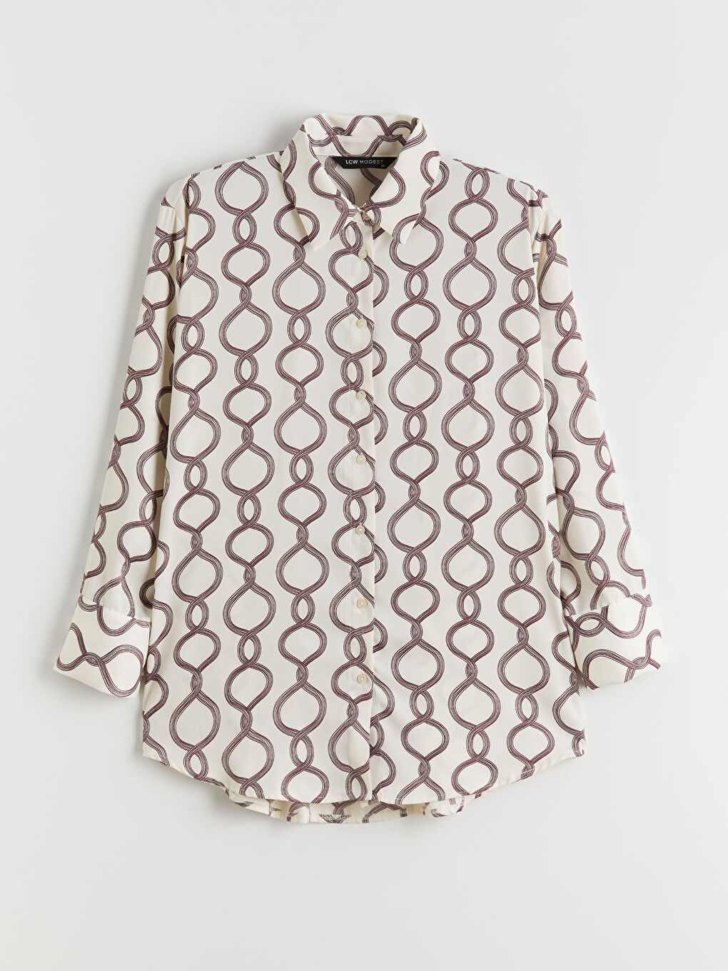 Bej Desenli Saten Kadın Gömlek Tunik-4