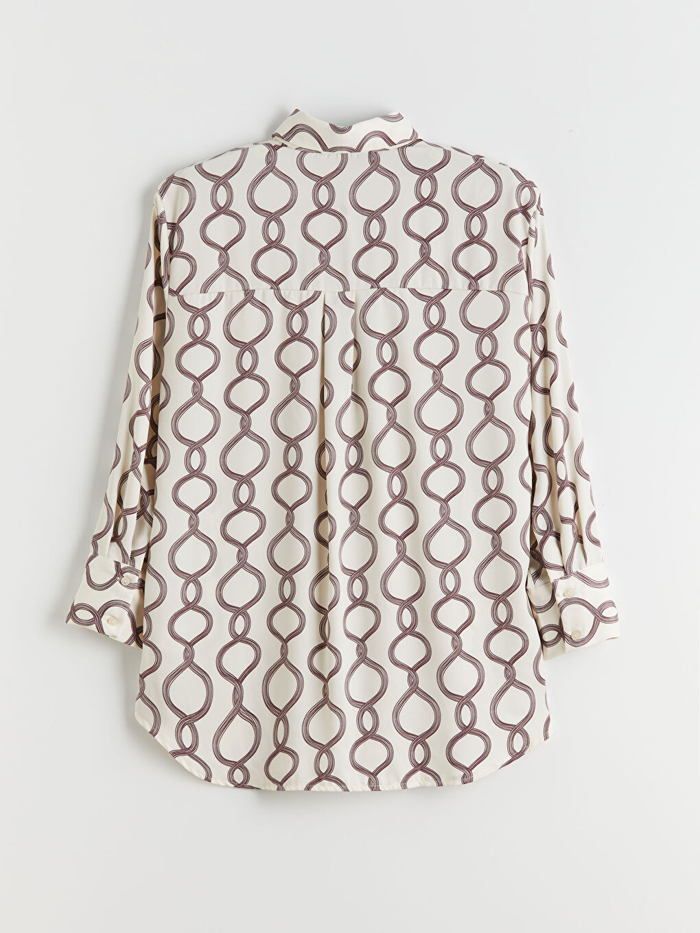 Bej Desenli Saten Kadın Gömlek Tunik-5