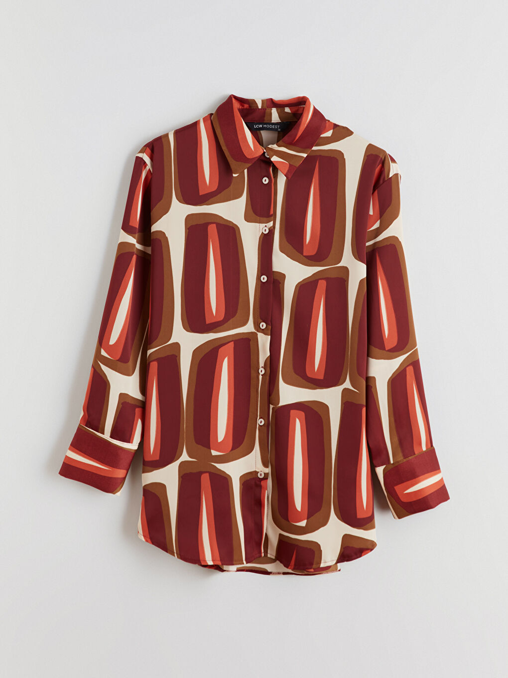 Turuncu Desenli Saten Kadın Gömlek Tunik-4