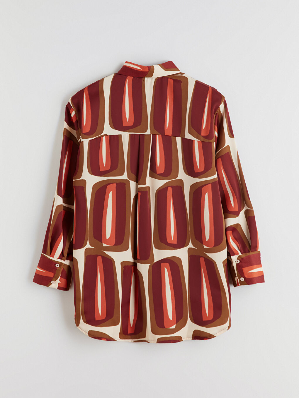 Turuncu Desenli Saten Kadın Gömlek Tunik-5