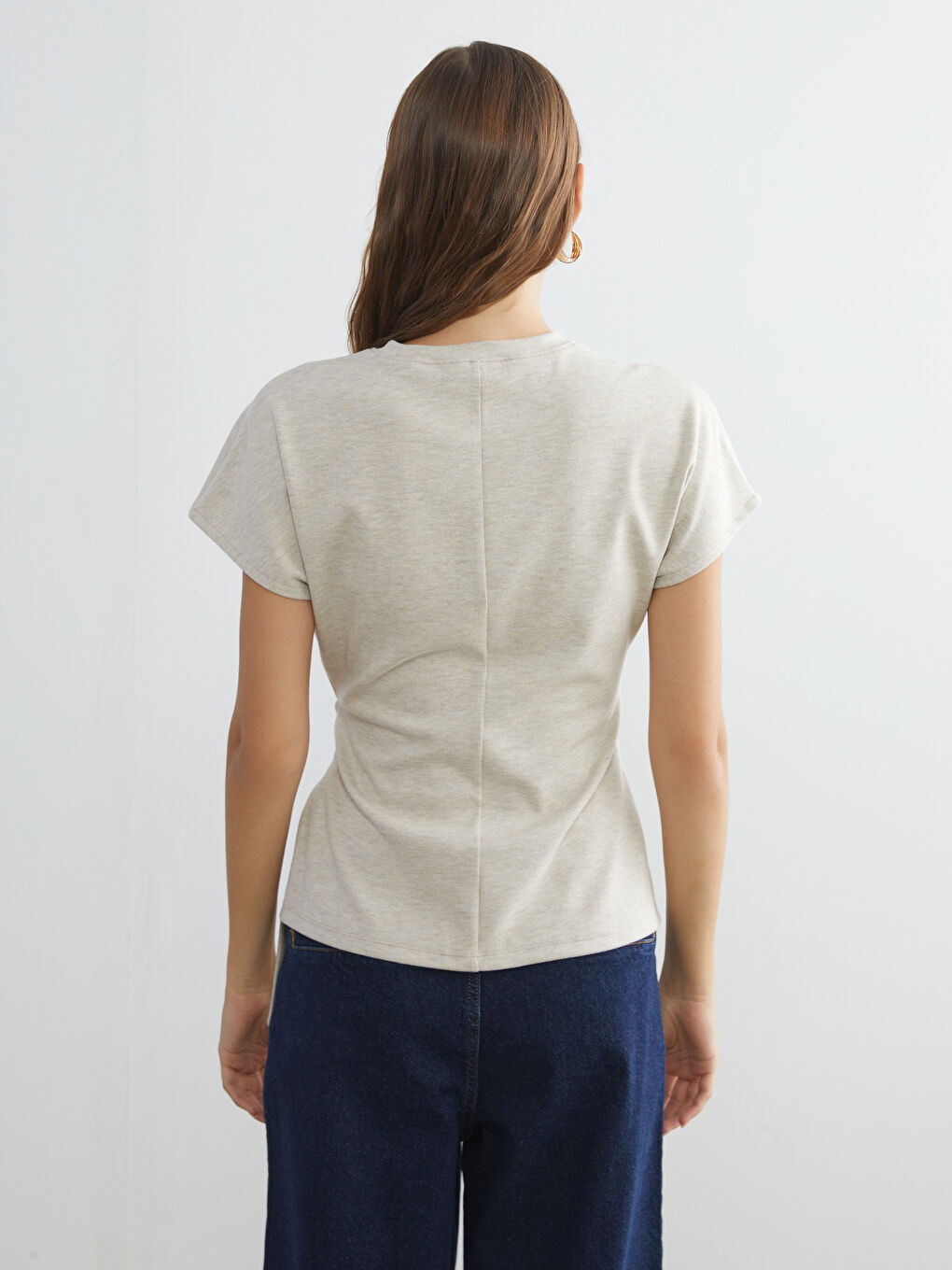 Женщины Бежевый Футболка-3