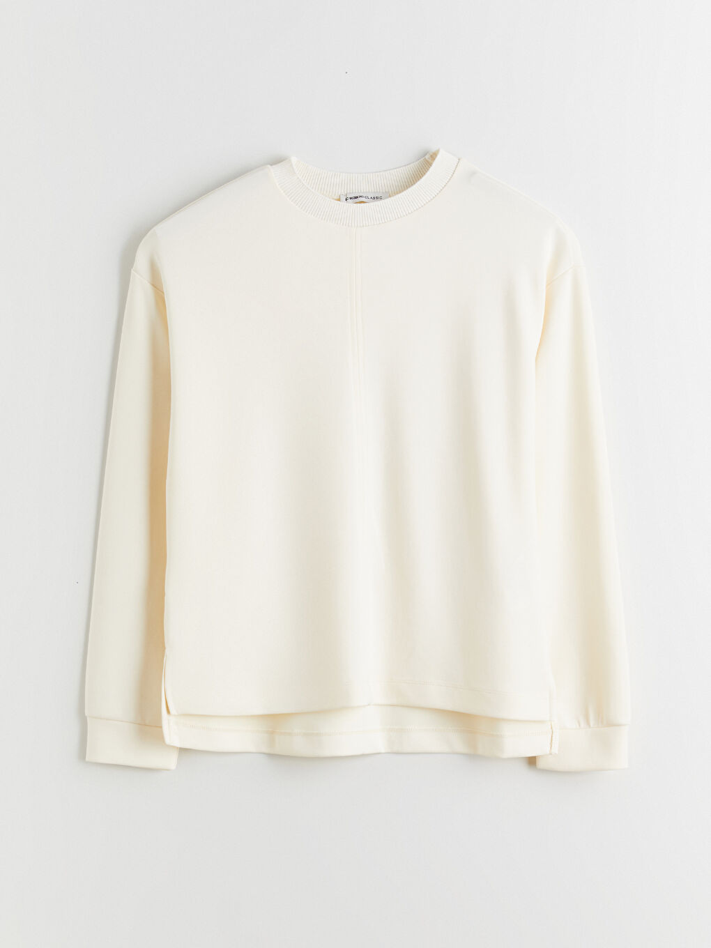 Ekru Bisiklet Yaka Kadın Sweatshirt-4