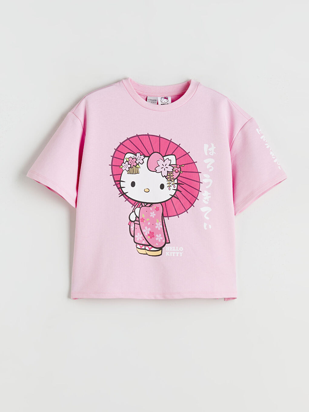Pembe Bisiklet Yaka Hello Kitty Baskılı Kız Çocuk Tişört