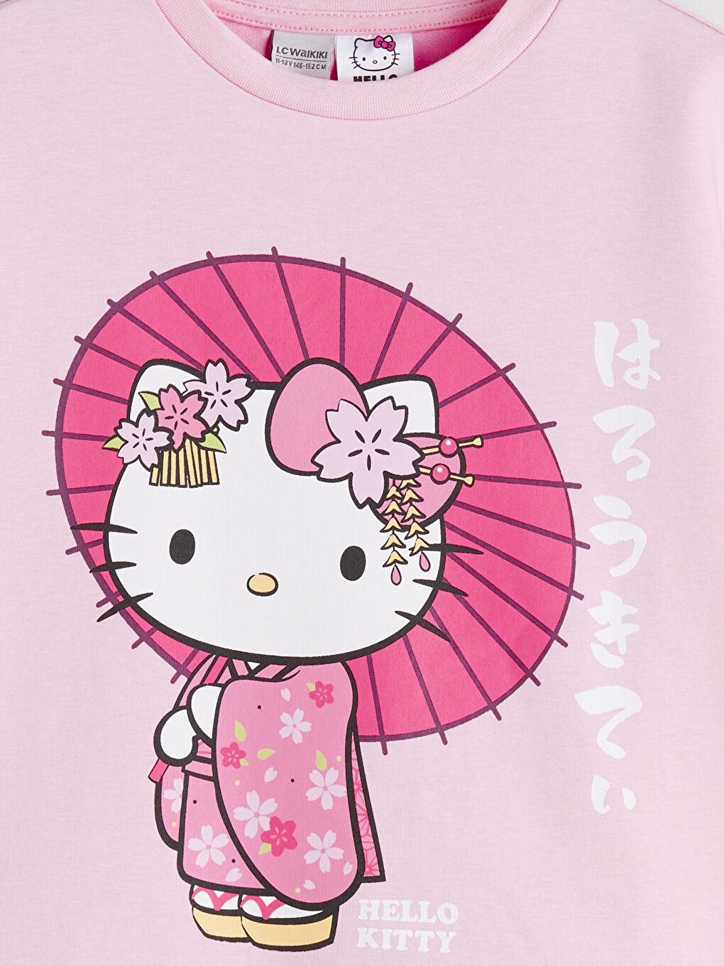 Pembe Bisiklet Yaka Hello Kitty Baskılı Kız Çocuk Tişört-2