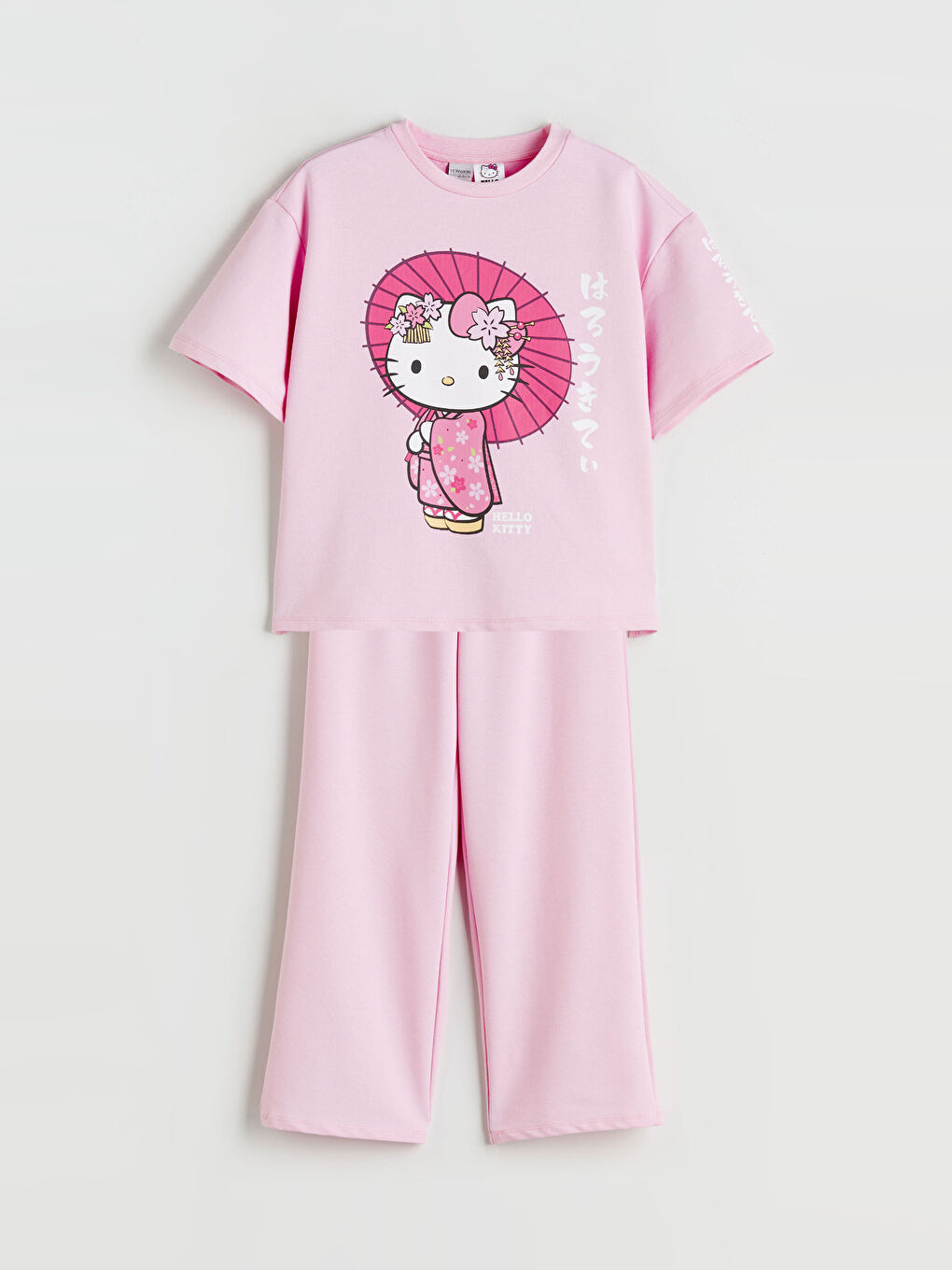 Pembe Hello Kitty Baskılı Kız Çocuk Tişört ve Eşofman Alt 2'li