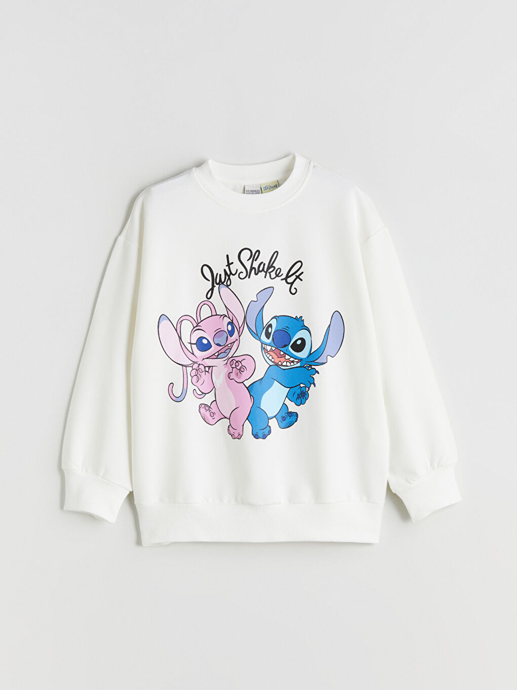Crew Neck Stitch and Angel Printed Girls' Sweatshirt