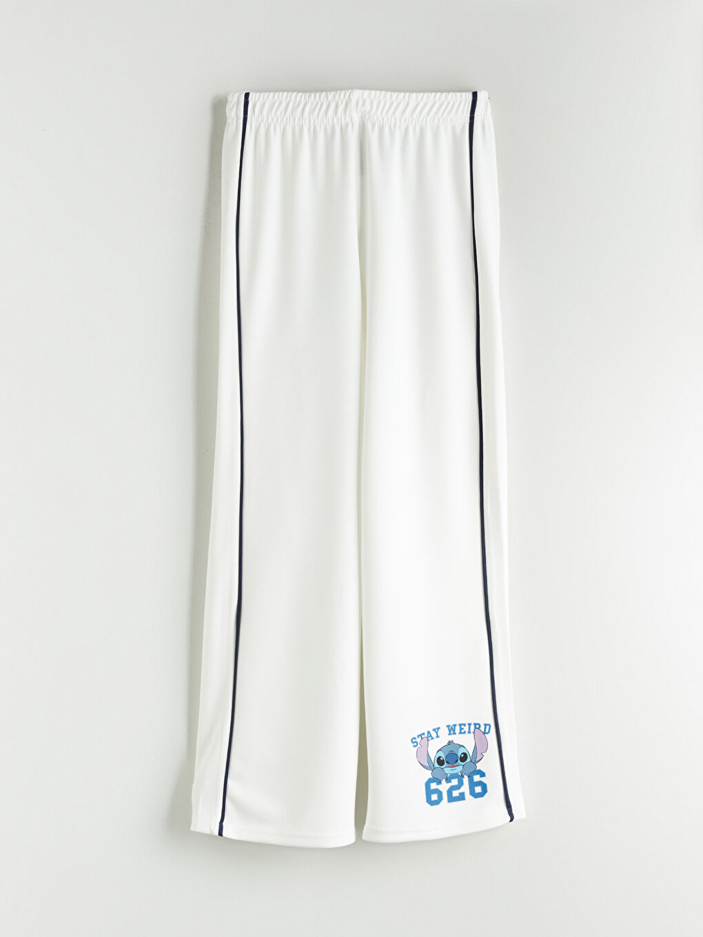 Ekru Beli Lastikli Stitch Baskılı Kız Çocuk Eşofman Altı